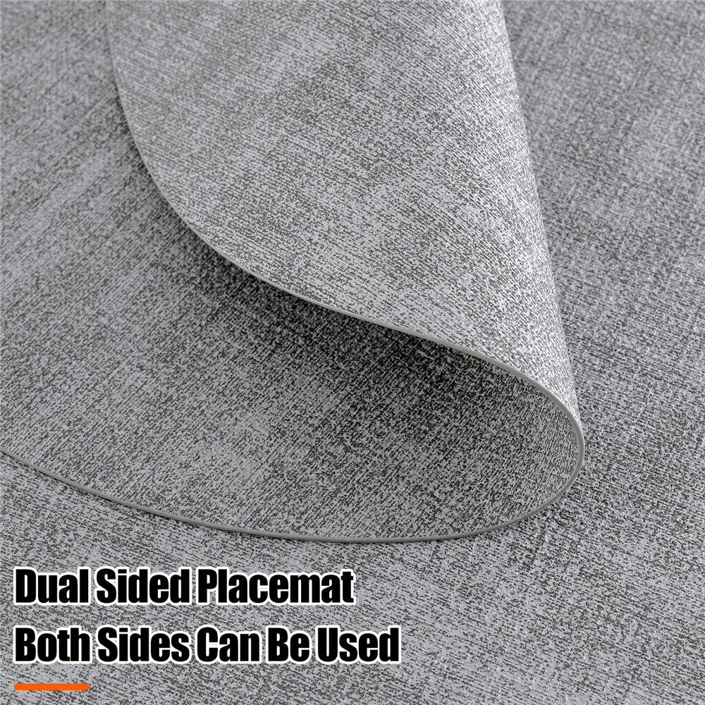 Round Faux Leather Placemats, Washable Dual-Side Table Mats, Wipeable Heat-Resistant Dining Place Mats for Outdoor and Indoor, Set of 6, Diameter 13 inch, Light Grey，Only placemats are available