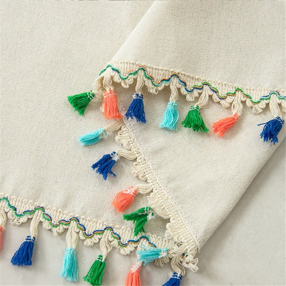 Bohemian farmhouse kitchen curtains, living room/bedroom countryside curtains, modern countryside cotton and linen tassel top windows（132*46cm）