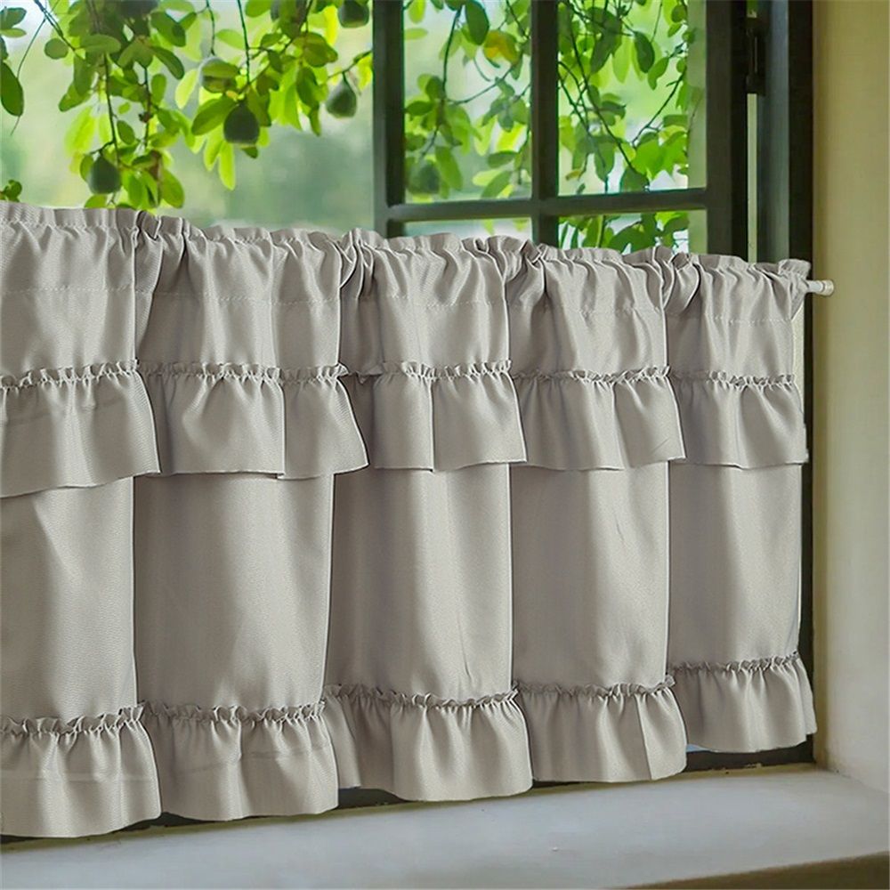 Phantom yarn ruffle edge finished product decoration short curtain half curtain cabinet American countryside shading curtain fabric coffee curtain  45 * 100 gray
