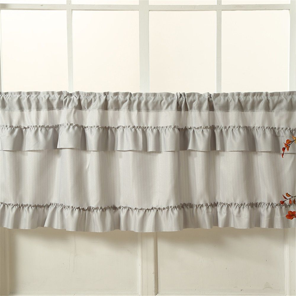 Phantom yarn ruffle edge finished product decoration short curtain half curtain cabinet American countryside shading curtain fabric coffee curtain  45 * 100 gray