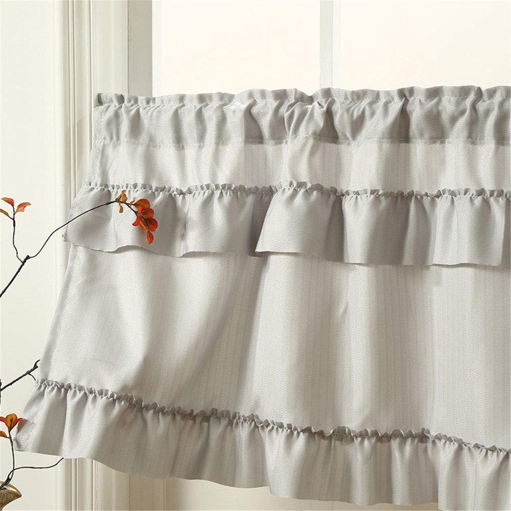 Phantom yarn ruffle edge finished product decoration short curtain half curtain cabinet American countryside shading curtain fabric coffee curtain  45 * 100 gray