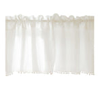 White Boho Tassel Valance for Cafe Kitchen Decor, Bohemian Farmhouse polyester Linen Short Curtains Country Window Treatments Tier Panel, 150*40cm