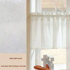 White Boho Tassel Valance for Cafe Kitchen Decor, Bohemian Farmhouse polyester Linen Short Curtains Country Window Treatments Tier Panel, 150*40cm