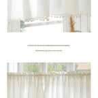 White Boho Tassel Valance for Cafe Kitchen Decor, Bohemian Farmhouse polyester Linen Short Curtains Country Window Treatments Tier Panel, 150*40cm