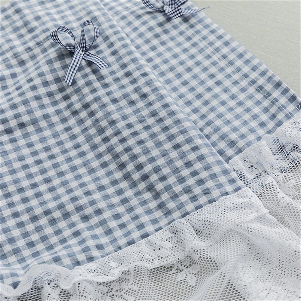 Curtain Lace Buffalo Check Plaid Patchwork, Short Window Curtain with Knots for Country Kitchen Cafe, Rod Pocket 1 Panel, 42" W x18 L, Blue
