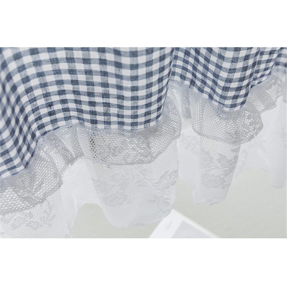 Curtain Lace Buffalo Check Plaid Patchwork, Short Window Curtain with Knots for Country Kitchen Cafe, Rod Pocket 1 Panel, 42" W x18 L, Blue