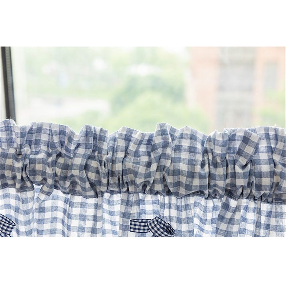 Curtain Lace Buffalo Check Plaid Patchwork, Short Window Curtain with Knots for Country Kitchen Cafe, Rod Pocket 1 Panel, 42" W x18 L, Blue
