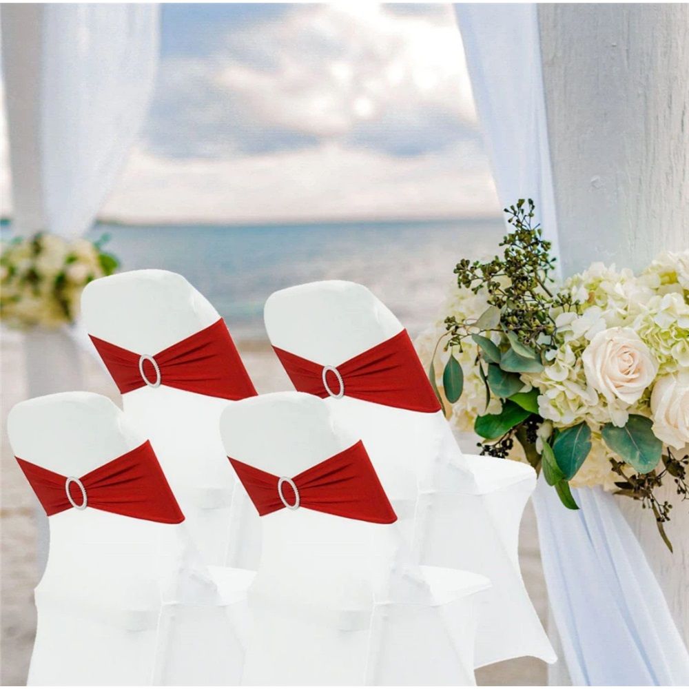 Pack of 10 polyester Chair Sashes Bow Premium Stretch Chair Cover Band with Buckle Slider Universal fits Elastic Dining Chair Ties for Wedding Party Banquet Events Decoration - Red