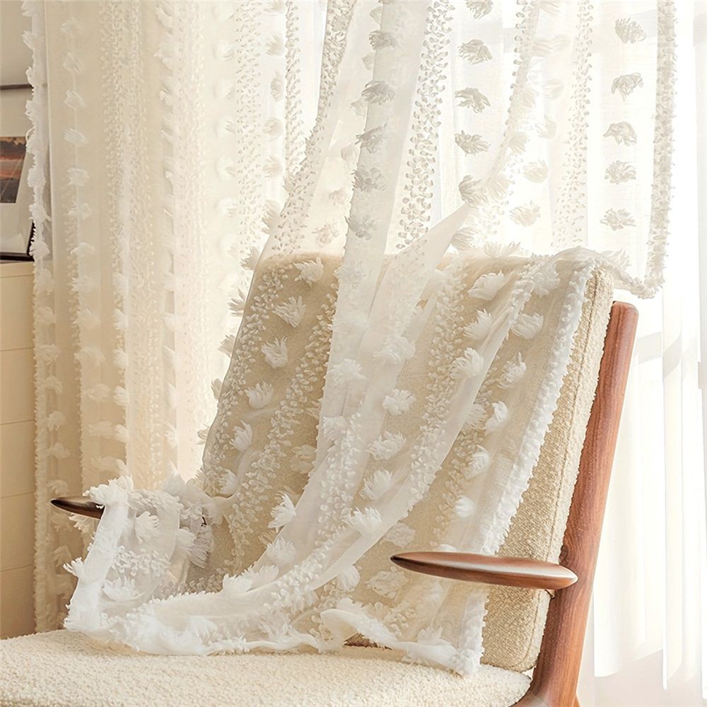 2 Panels White Sheer Curtains Spring Decor 82.6 Inch Length for Living Room, Boho Lightweight Nursery Curtains , Cute Light Filtering Privacy Rod Pocket Drapes for Bedroom（Only curtains）