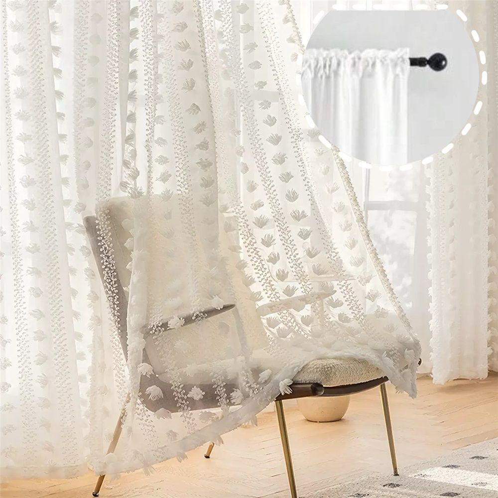 2 Panels White Sheer Curtains Spring Decor 82.6 Inch Length for Living Room, Boho Lightweight Nursery Curtains , Cute Light Filtering Privacy Rod Pocket Drapes for Bedroom（Only curtains）