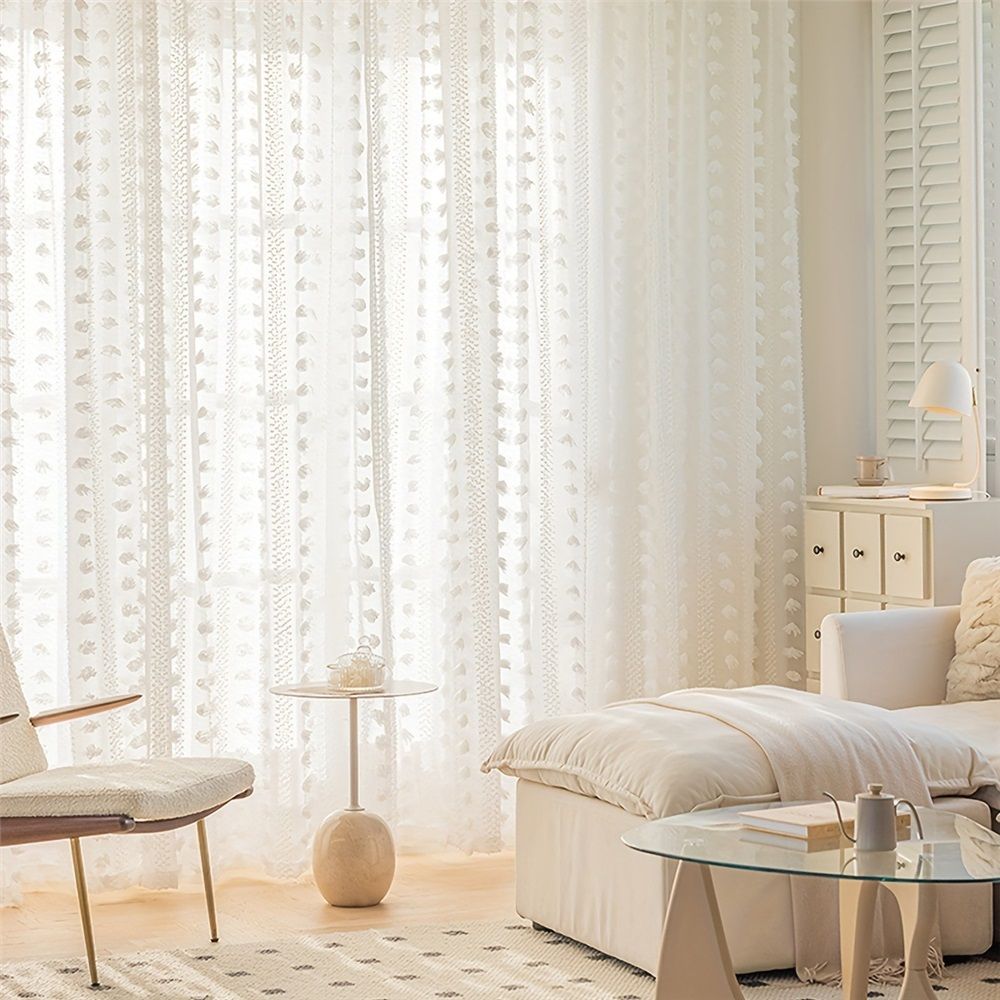2 Panels White Sheer Curtains Spring Decor 82.6 Inch Length for Living Room, Boho Lightweight Nursery Curtains , Cute Light Filtering Privacy Rod Pocket Drapes for Bedroom（Only curtains）