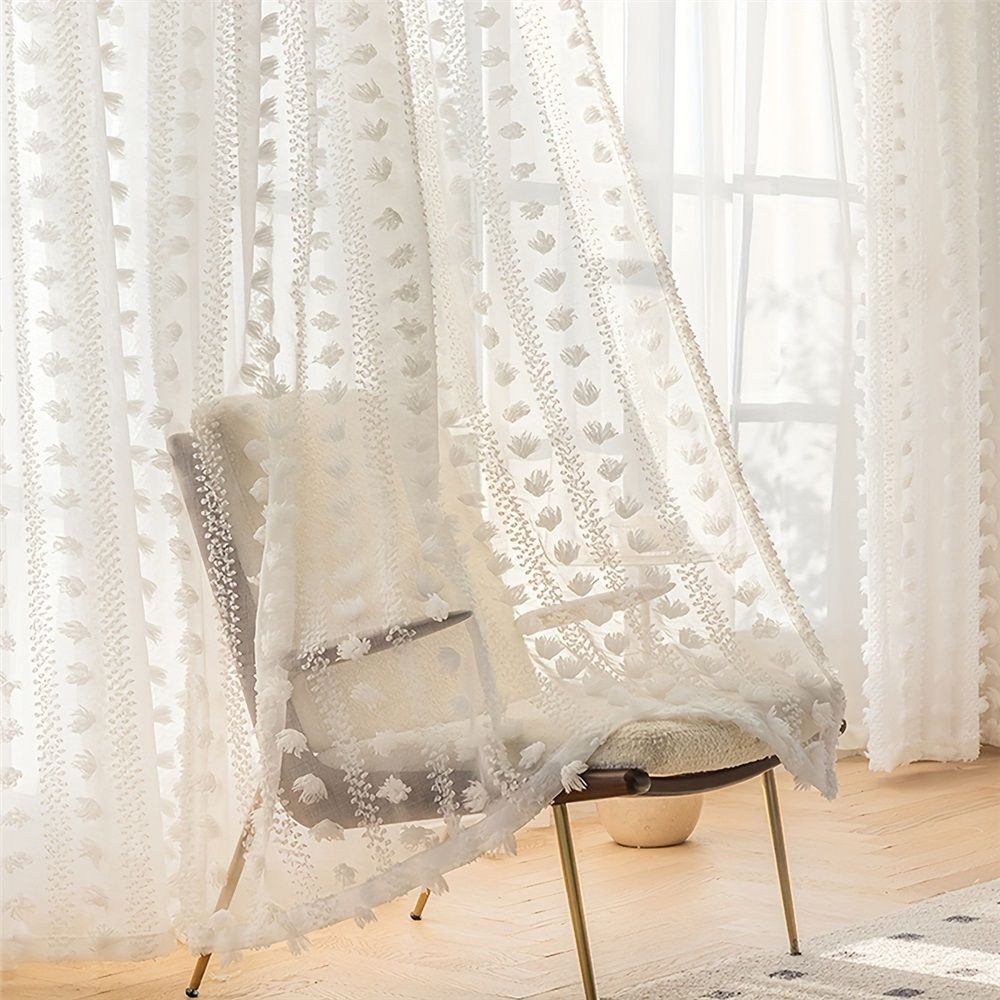 2 Panels White Sheer Curtains Spring Decor 82.6 Inch Length for Living Room, Boho Lightweight Nursery Curtains , Cute Light Filtering Privacy Rod Pocket Drapes for Bedroom（Only curtains）