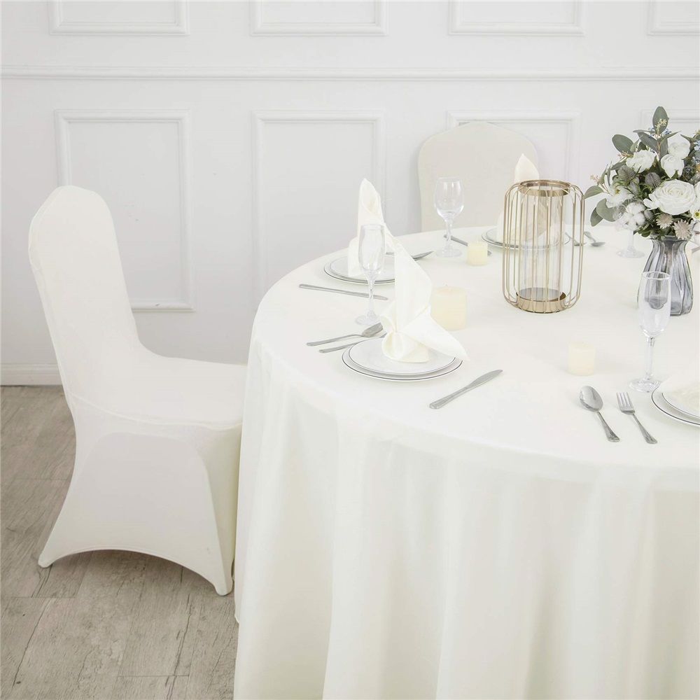 Round Tablecloth - 72 Inch Ivory Round Table Cloth for 24 to 48 Inch Round Tables - Heavy Duty Washable Fabric - for Buffet Table, Holiday Party, Dinner, Wedding & Baby Shower