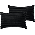 Fur Plush Lumbar Throw Pillow Covers 12x20 Set of 2, Luxury Soft Fluffy Striped Decorative Pillow Covers for Sofa, Couch, Living Room, Black（Only pillow cover）