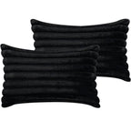 Fur Plush Lumbar Throw Pillow Covers 12x20 Set of 2, Luxury Soft Fluffy Striped Decorative Pillow Covers for Sofa, Couch, Living Room, Black（Only pillow cover）