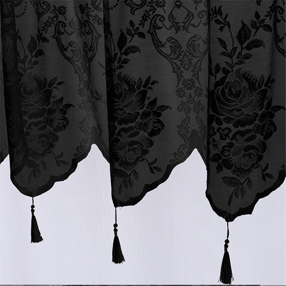 Sheer Embroidered Flowers Leaves Vine Window Treatment Valance Great for Kitchen Bedroom (black, 137*60cm,Only curtains)