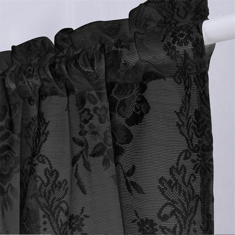 Sheer Embroidered Flowers Leaves Vine Window Treatment Valance Great for Kitchen Bedroom (black, 137*60cm,Only curtains)