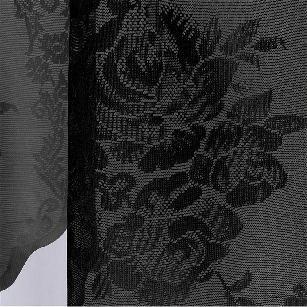 Sheer Embroidered Flowers Leaves Vine Window Treatment Valance Great for Kitchen Bedroom (black, 137*60cm,Only curtains)