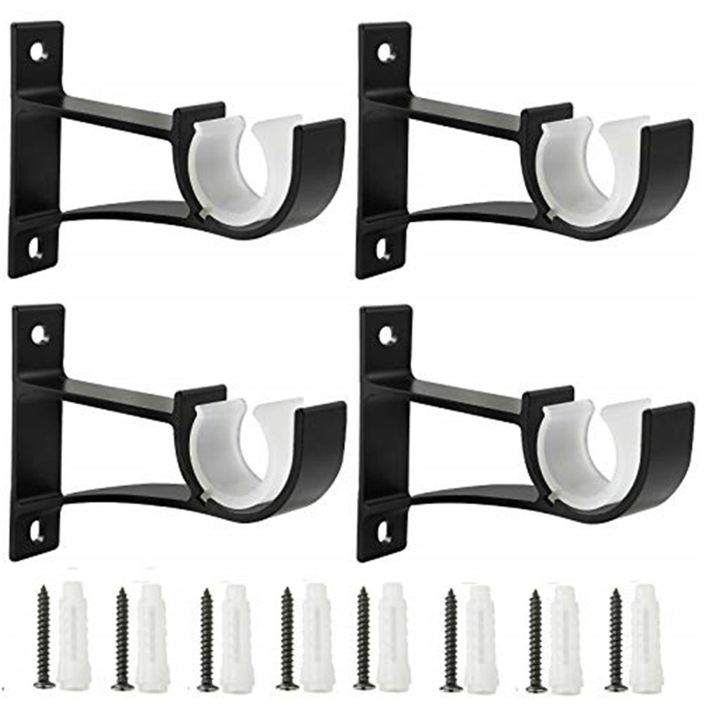4 pack Curtain Rod Brackets, Black Curtain Rods Holders Hook Hangers for Wall Drapery Rod Bracket (black)