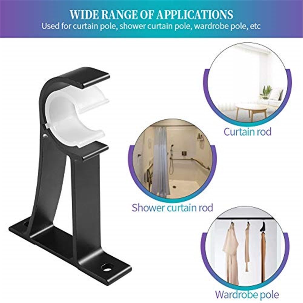 4 pack Curtain Rod Brackets, Black Curtain Rods Holders Hook Hangers for Wall Drapery Rod Bracket (black)