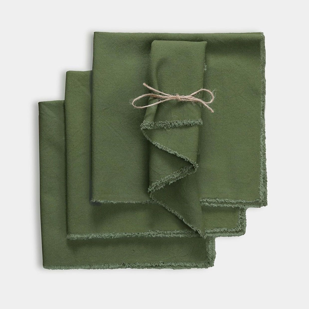 Frayed Cotton Cloth Dinner Napkin Set of 4 | Fringe Table Linen Napkins Rustic Farmhouse Soft Durable Fabric – Ideal for Wedding Parties Farmhouse & Kitchen Decor 18x18 Inch – Olive Green
