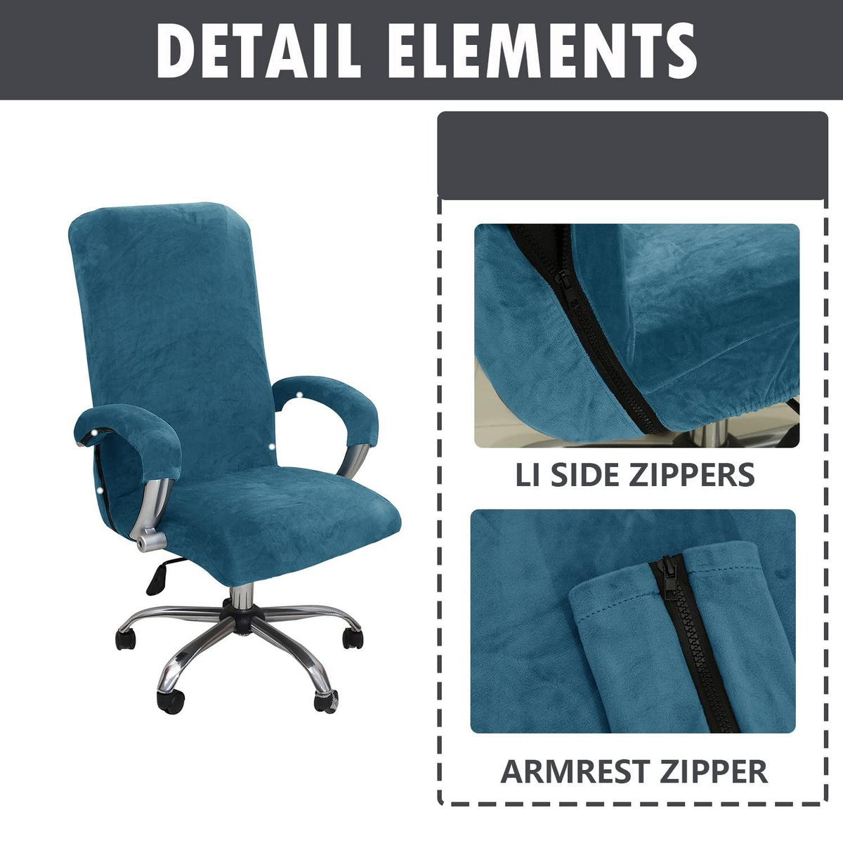 Stretchable office computer chair cover conforms to ergonomics - Executive swivel chair for home office use, peacock blue, XL