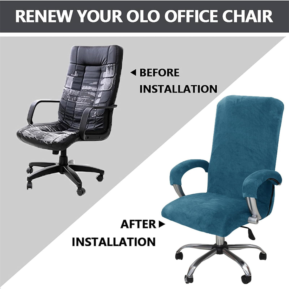 Stretchable office computer chair cover conforms to ergonomics - Executive swivel chair for home office use, peacock blue, XL