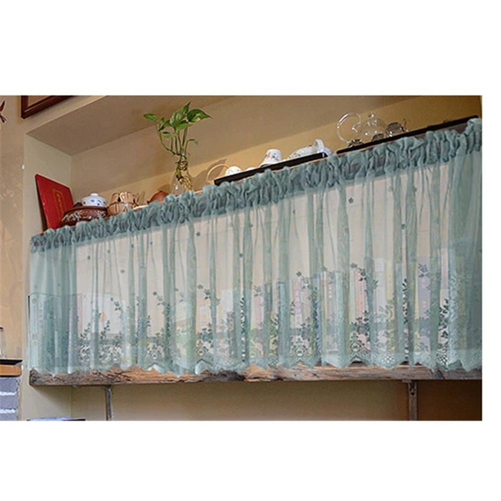 Blue Sheer Valance Curtain for Windows, Rustic Floral Muted Green Window Lace Curtain , Rod Pocket Light Filtering Valance,  (Blue,137*61cm)