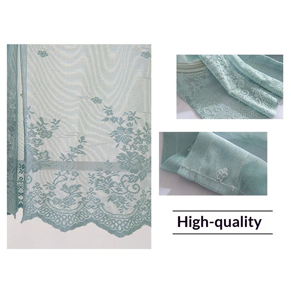 Blue Sheer Valance Curtain for Windows, Rustic Floral Muted Green Window Lace Curtain , Rod Pocket Light Filtering Valance,  (Blue,137*61cm)