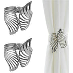 Decorative Curtain Tiebacks, Set of 2, Shiny Metal Spring Drapery Holdbacks No Install Elastic Curtain Hooks, for Home, Office, Bedroom Drapes Window Decoration (Silver)