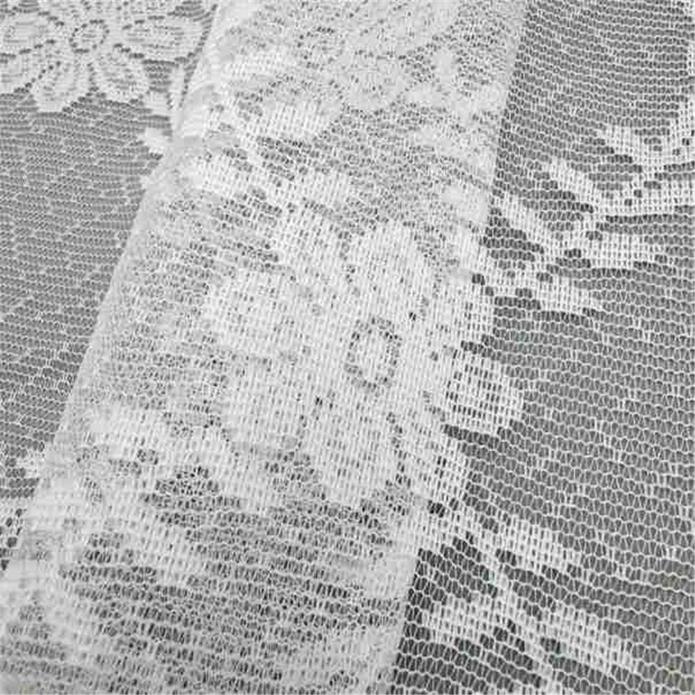 Small fresh white flower short curtain kitchen living room lace polyester mesh semi curtain non perforated curtain decoration (White 60X140cm)