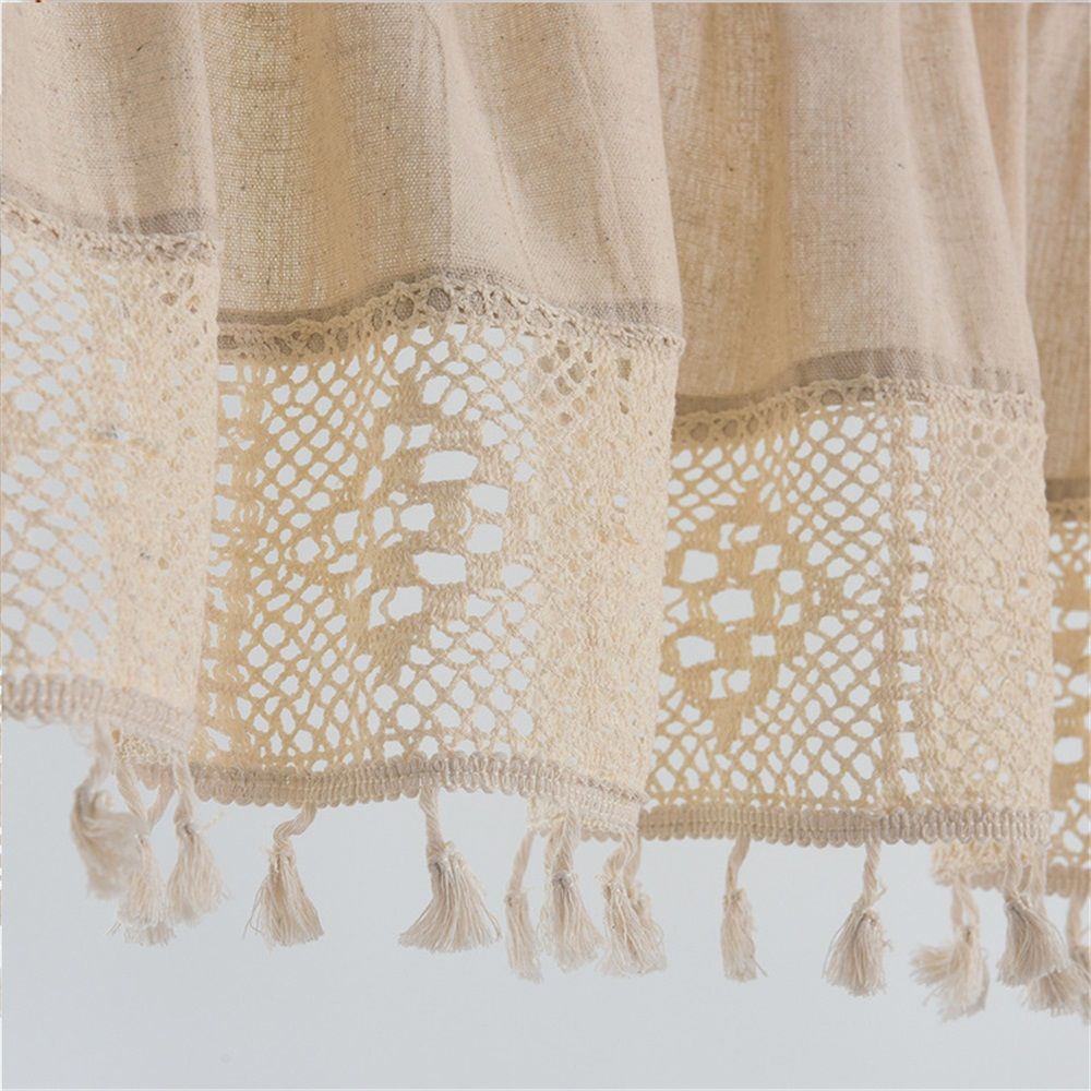 Linen Valances for Windows,Boho Tassel Kitchen Valances for Windows,Country Rustic Window Treatments Tier Curtain for Bathroom Bedroom Decors Farmhouse ,74*61cm