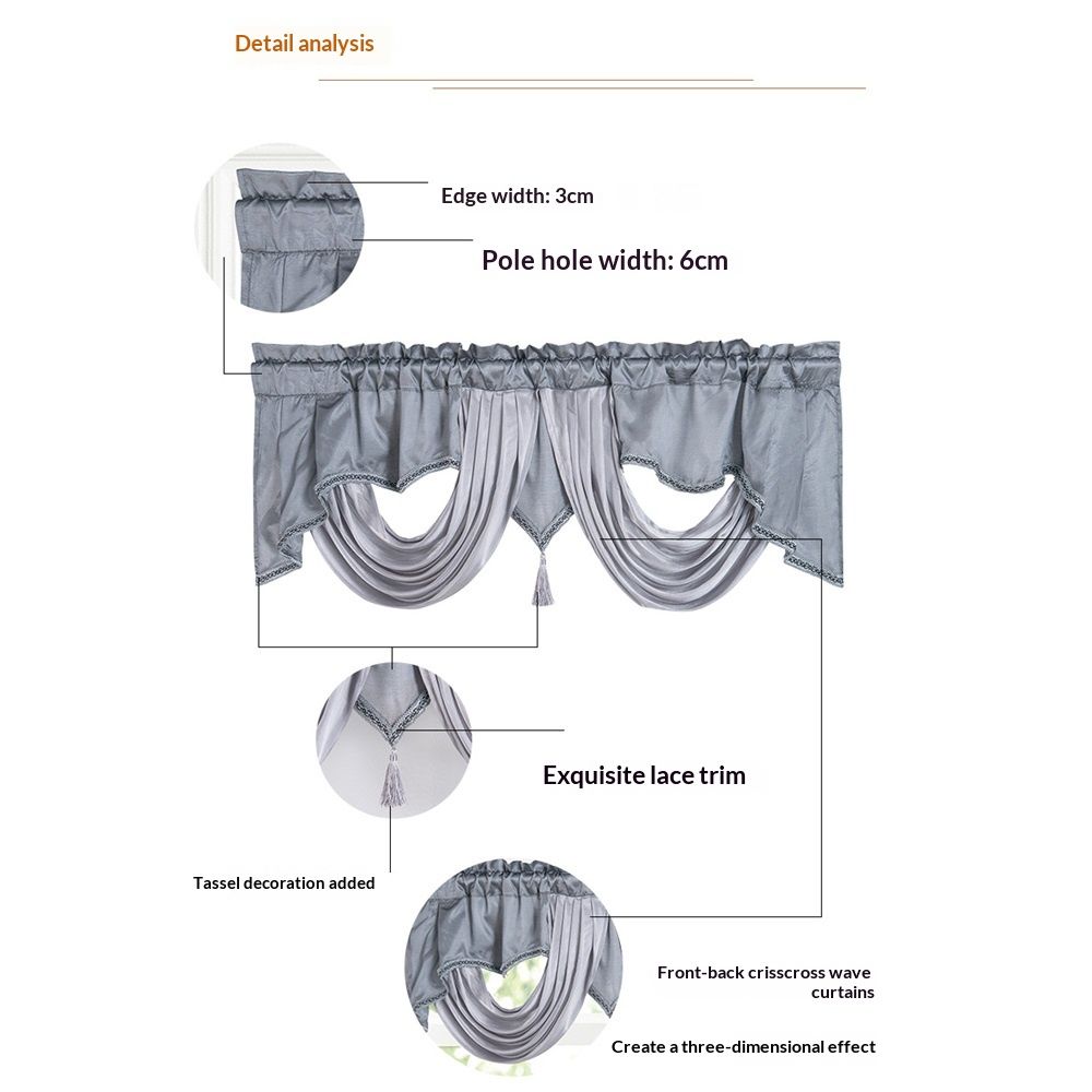 Wave curtain head curtain 140 * 45cm. Made of polyester fabric with soft satin trim. Add some luxurious atmosphere to your home.（grey）
