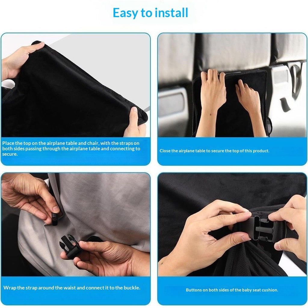 Infant Airplane Seat Extender Travel Bed | Baby on Lap Flight Bed | Foldable Soft Airplane Baby Travel Seat Extender on Lap with Neck Pillow | Fits Economy Seats | Black