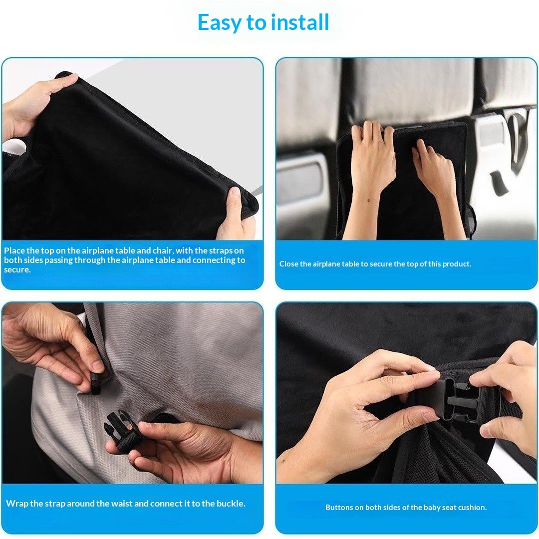 Infant Airplane Seat Extender Travel Bed | Baby on Lap Flight Bed | Foldable Soft Airplane Baby Travel Seat Extender on Lap with Neck Pillow | Fits Economy Seats | Black