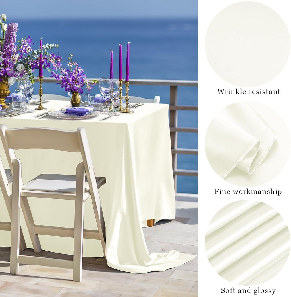 Rectangular Satin Tablecloth -beige, Rectangle Shiny Satin Table Linens for Rectangular Tables（145*260CM）