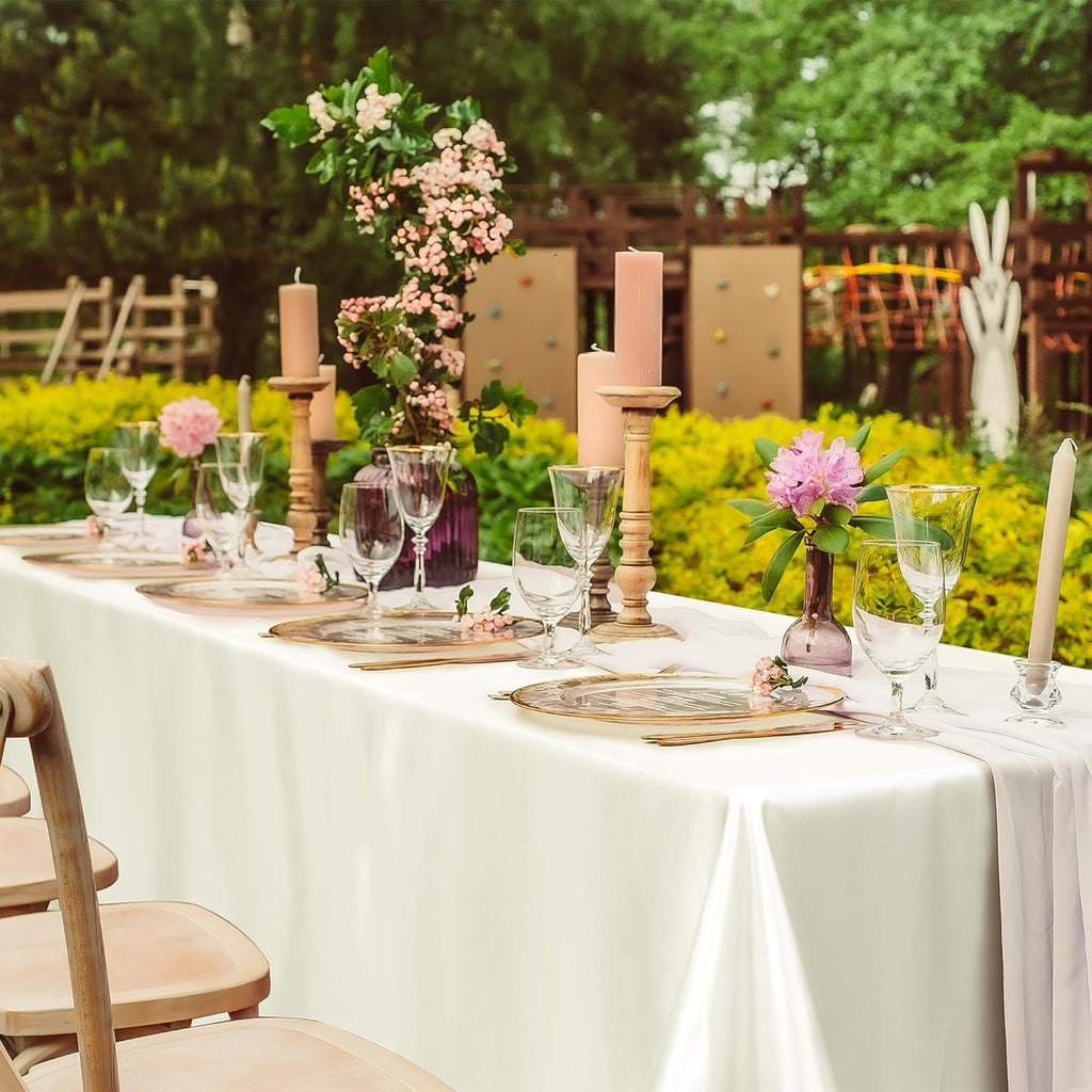 Rectangular Satin Tablecloth -beige, Rectangle Shiny Satin Table Linens for Rectangular Tables（145*260CM）