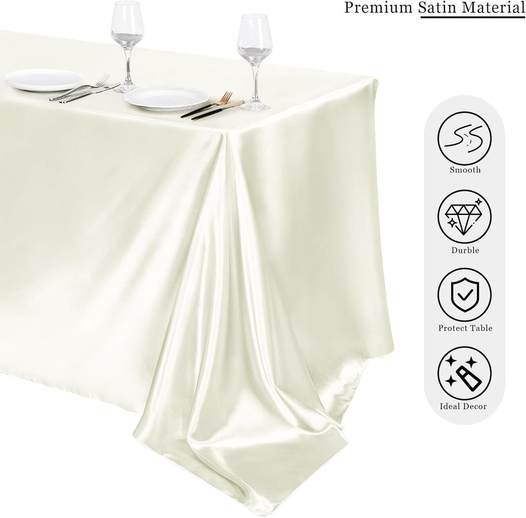 Rectangular Satin Tablecloth -beige, Rectangle Shiny Satin Table Linens for Rectangular Tables（145*260CM）