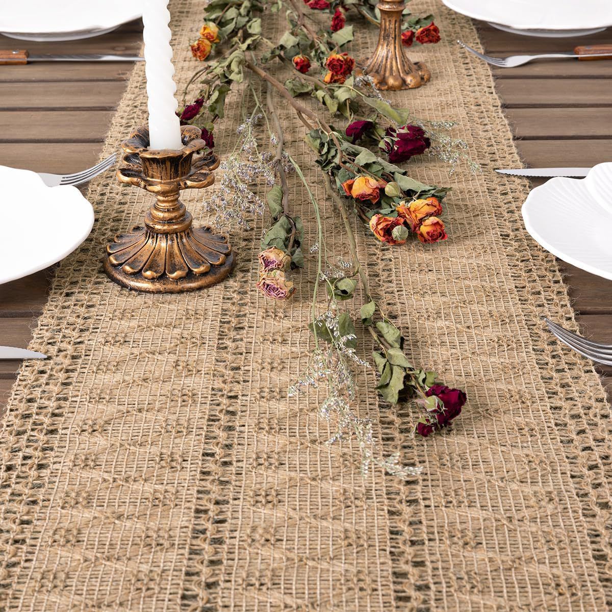 Farmhouse Rustic Jute  Woven Dining Table Runner for Bedroom Dresser Kitchen Home Decor(Brown, 30*91cm)