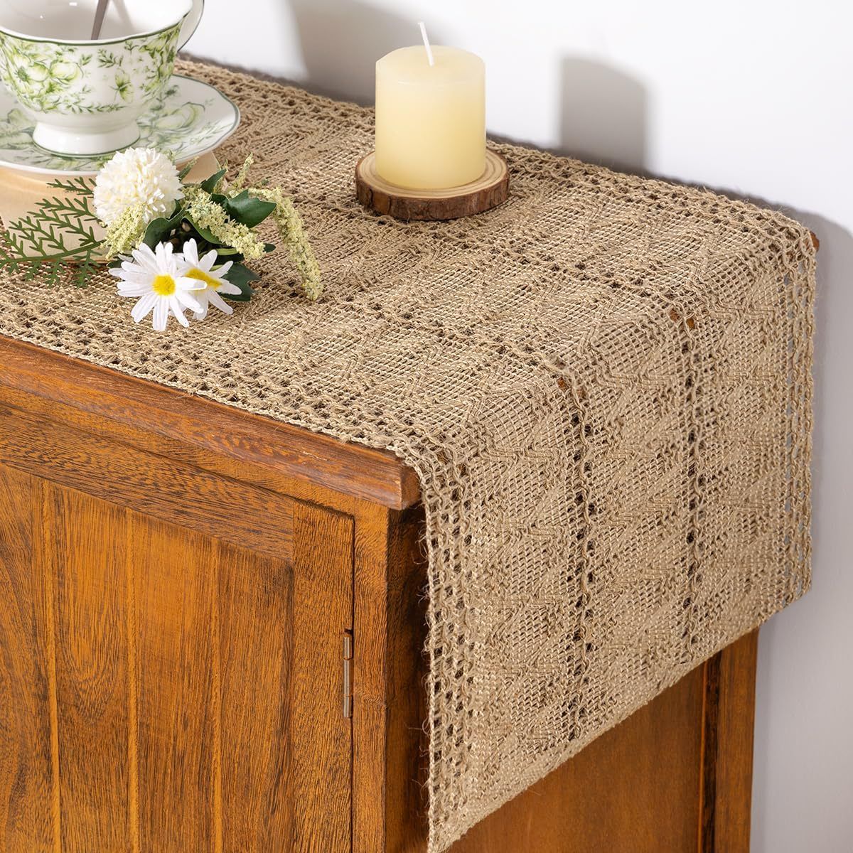 Farmhouse Rustic Jute  Woven Dining Table Runner for Bedroom Dresser Kitchen Home Decor(Brown, 30*91cm)
