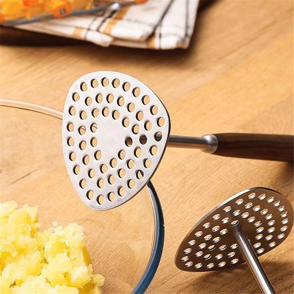 304 Stainless Steel Potato Masher, Heavy Duty Masher with Ergonomic Wood Handle, for Smooth Mashed Potatoes, Baby Food