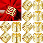 12 Pcs Gold Napkin Rings Hollow Out Napkin Rings Holder Set Metal Serviette Buckle Bulk for Dinner Table Decoration Christmas Holiday Wedding Party Birthday Banquet Gathering