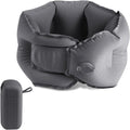 Inflatable Travel Neck Pillow, U-Shape, Dark Gray Nylon, Portable for Airplane, Train, Car, Office Use, Adult Size