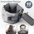 Inflatable Travel Neck Pillow, U-Shape, Dark Gray Nylon, Portable for Airplane, Train, Car, Office Use, Adult Size