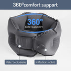Inflatable Travel Neck Pillow, U-Shape, Dark Gray Nylon, Portable for Airplane, Train, Car, Office Use, Adult Size