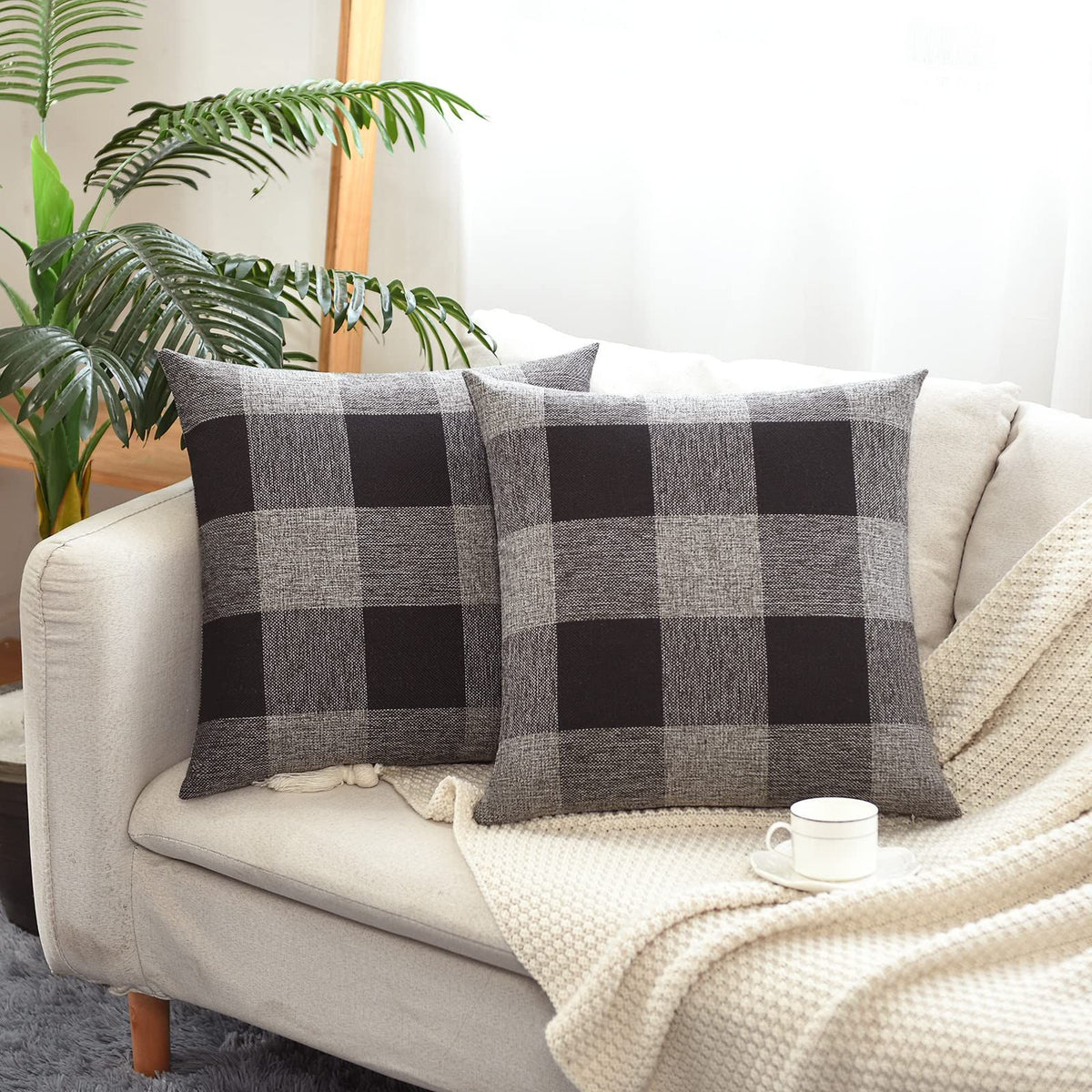 Set of 2 Buffalo Check Plaid Pillow Covers Farmhouse Rustic Pillow Cases, Cotton Linen Throw Pillow Covers Cushion Case for Home