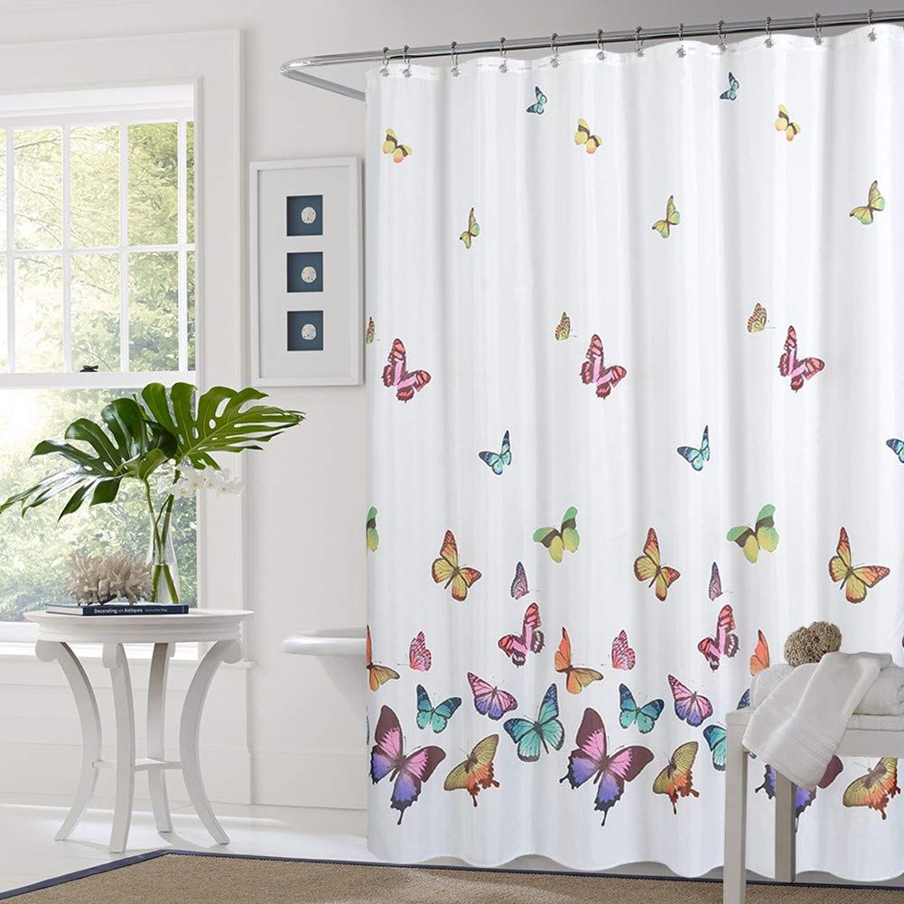 Shower Curtain Set Colorful Butterfly in Spring Waterproof Fabric Bathroom Curtains Home Bath 12 Hooks 72 X 72 Inches (Butterfly)
