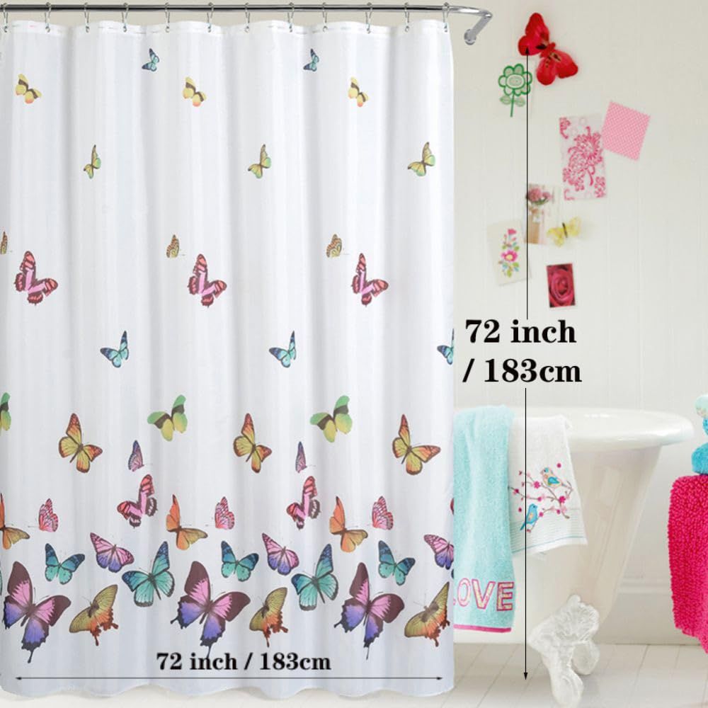 Shower Curtain Set Colorful Butterfly in Spring Waterproof Fabric Bathroom Curtains Home Bath 12 Hooks 72 X 72 Inches (Butterfly)