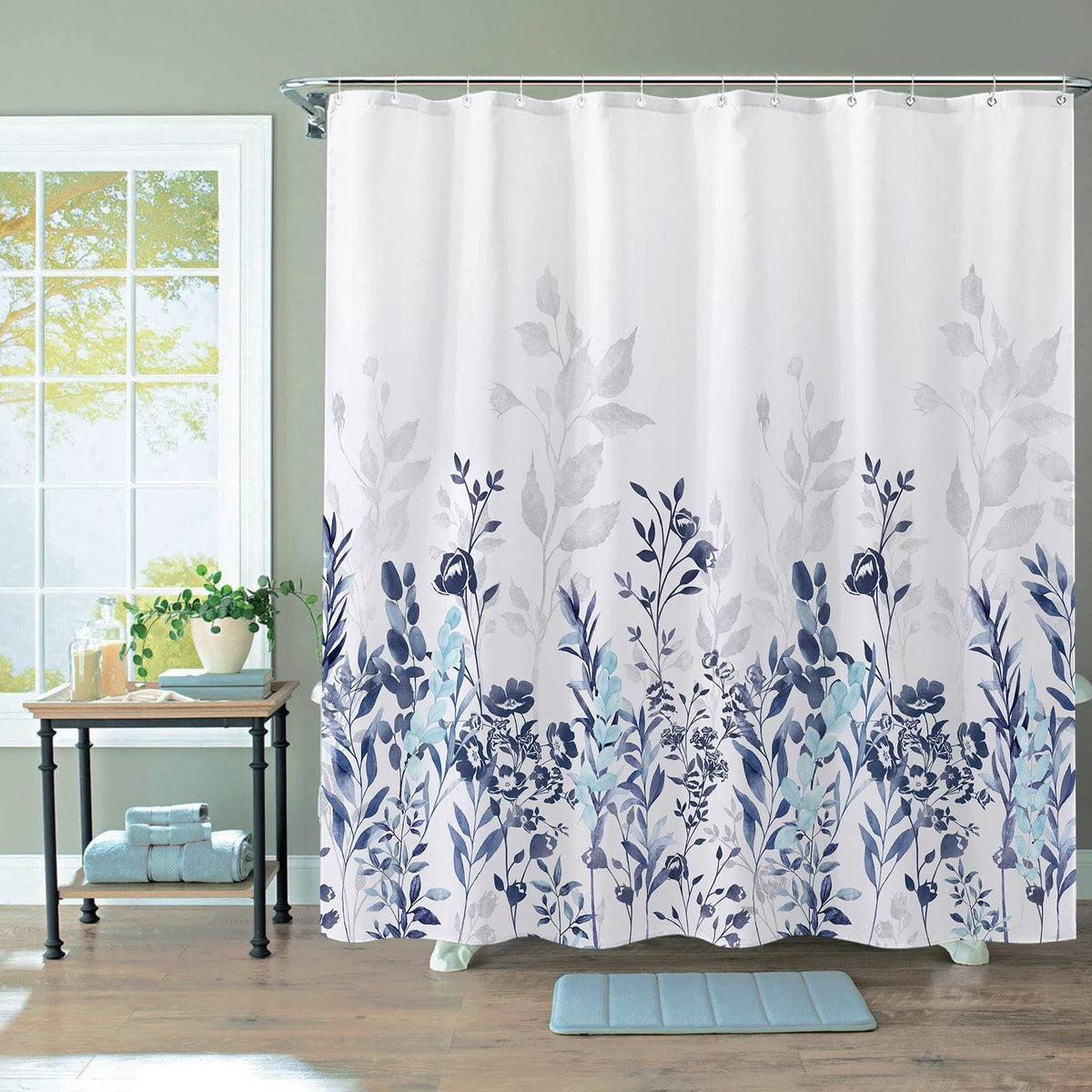 Fabric Shower Curtain,Japanese Style Flowers Shower Curtain Liner, Polyester Bathroom Curtain with 12 Hooks,72 x 72 inch