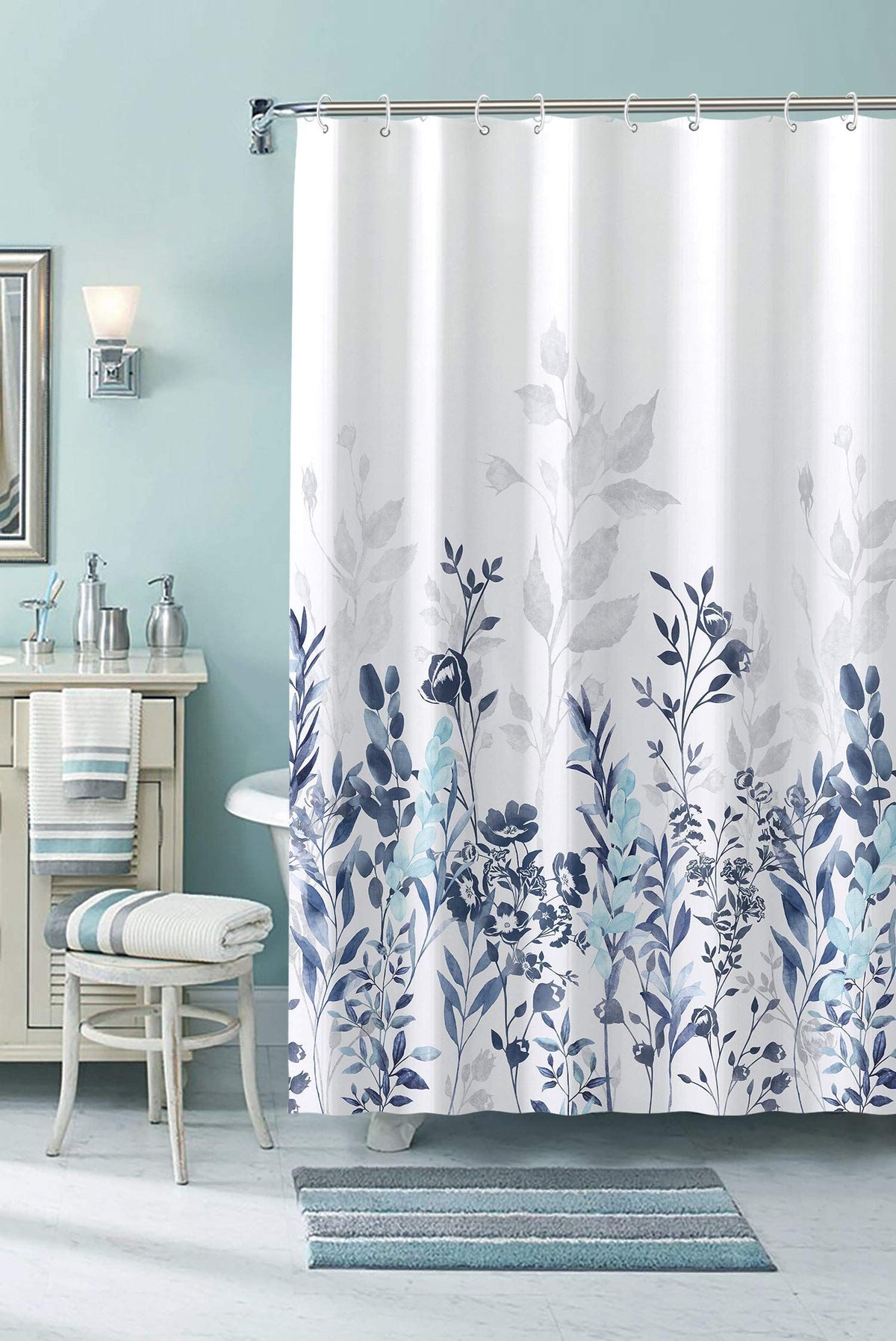 Fabric Shower Curtain,Japanese Style Flowers Shower Curtain Liner, Polyester Bathroom Curtain with 12 Hooks,72 x 72 inch